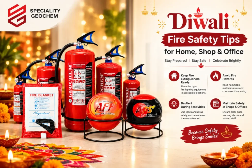 Shopkeeper checking exit path and wiring as part of fire safety tips for shops before Diwali