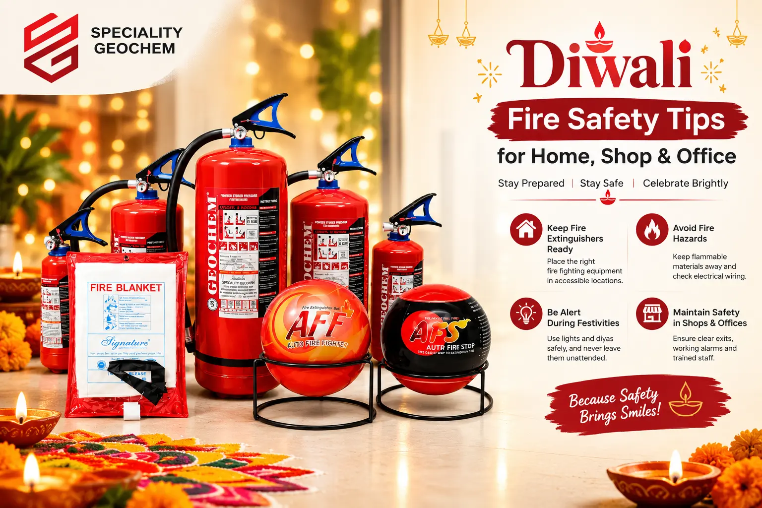 Shopkeeper checking exit path and wiring as part of fire safety tips for shops before Diwali