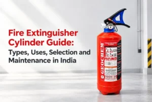 Red ABC dry powder fire extinguisher cylinder with pressure gauge and safety pin