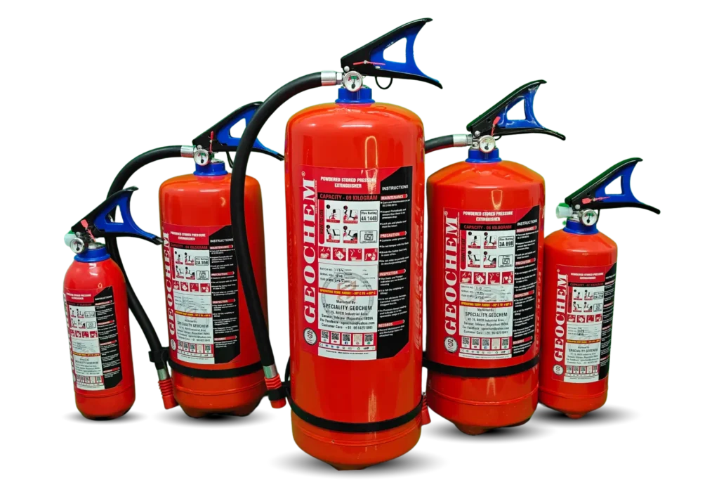 ABC powder fire extinguisher cylinders in 1 kg to 9 kg capacities with IS 15683 certified fire safety specifications