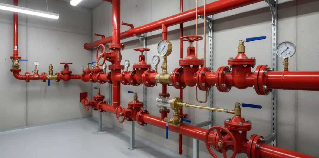 MS ERW fire hydrant suction and delivery pipelines installed inside a commercial firefighting system
